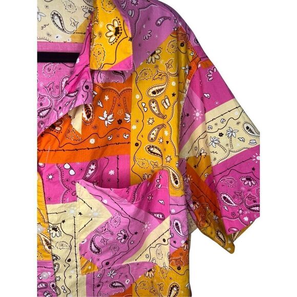 Aerie Women’s Large Poplin Pajama Top Button Front Patchwork Paisley Lounge - Picture 4 of 6